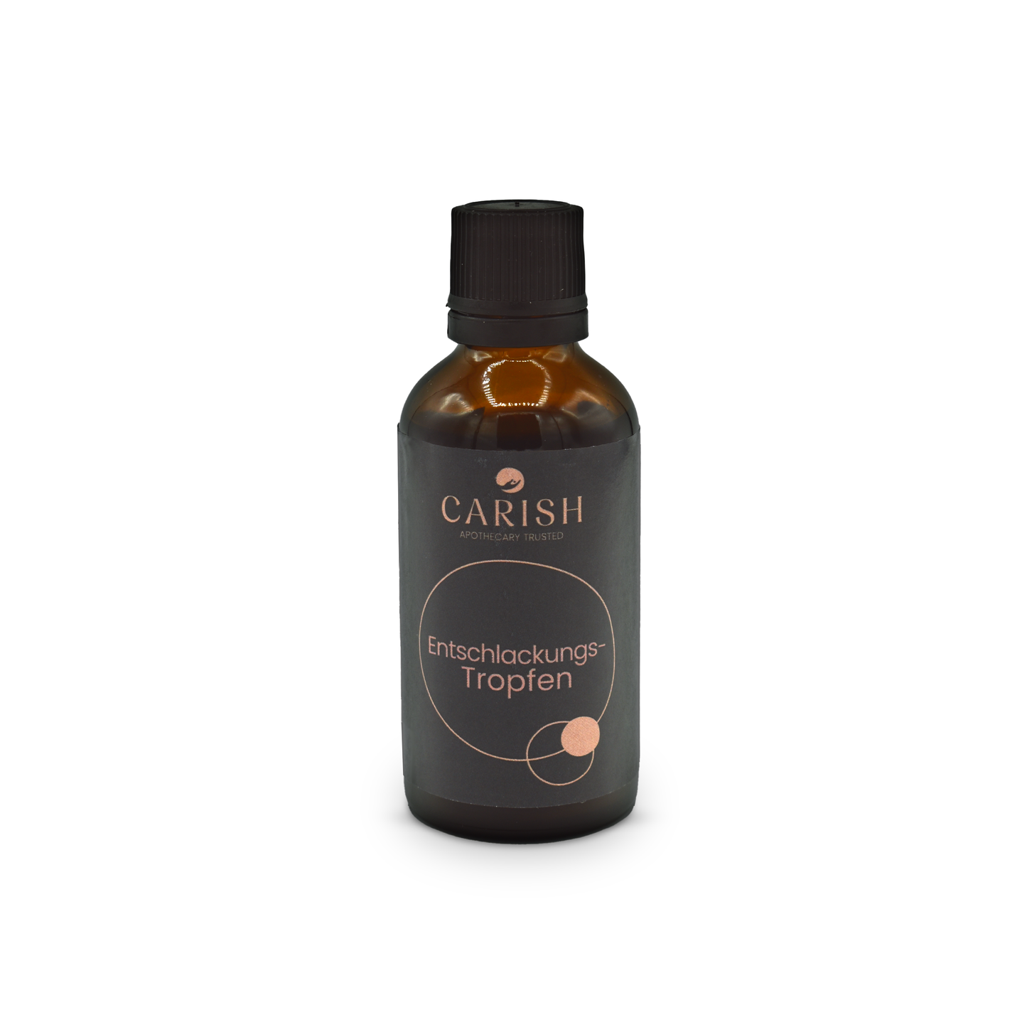 Brauner Glasbehälter mit Etikett und verschraubbarem weißen Deckel der Entschlackungstropfen zum Abnehmen.