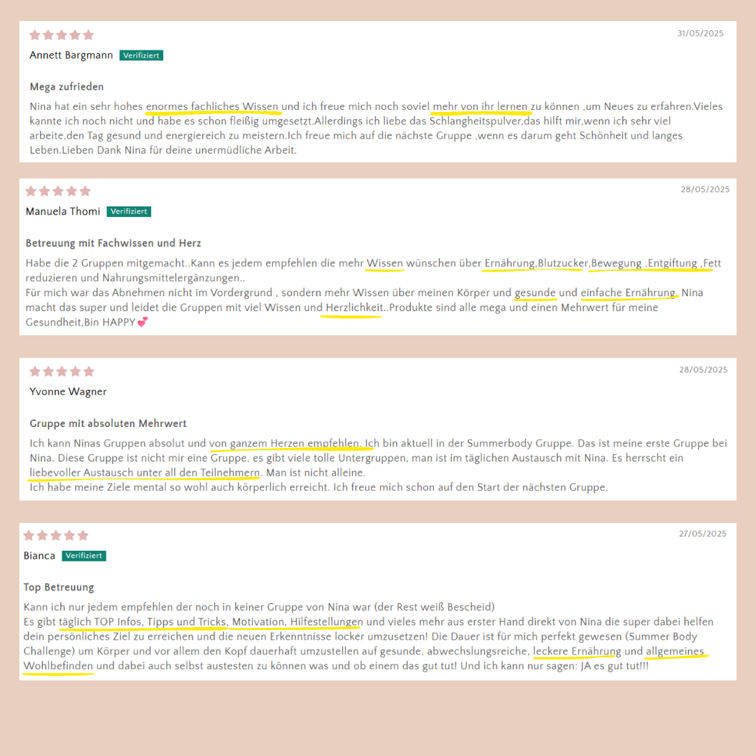 Schriftliche positive Rückmeldungen zur Longevity Gruppe von Carish.