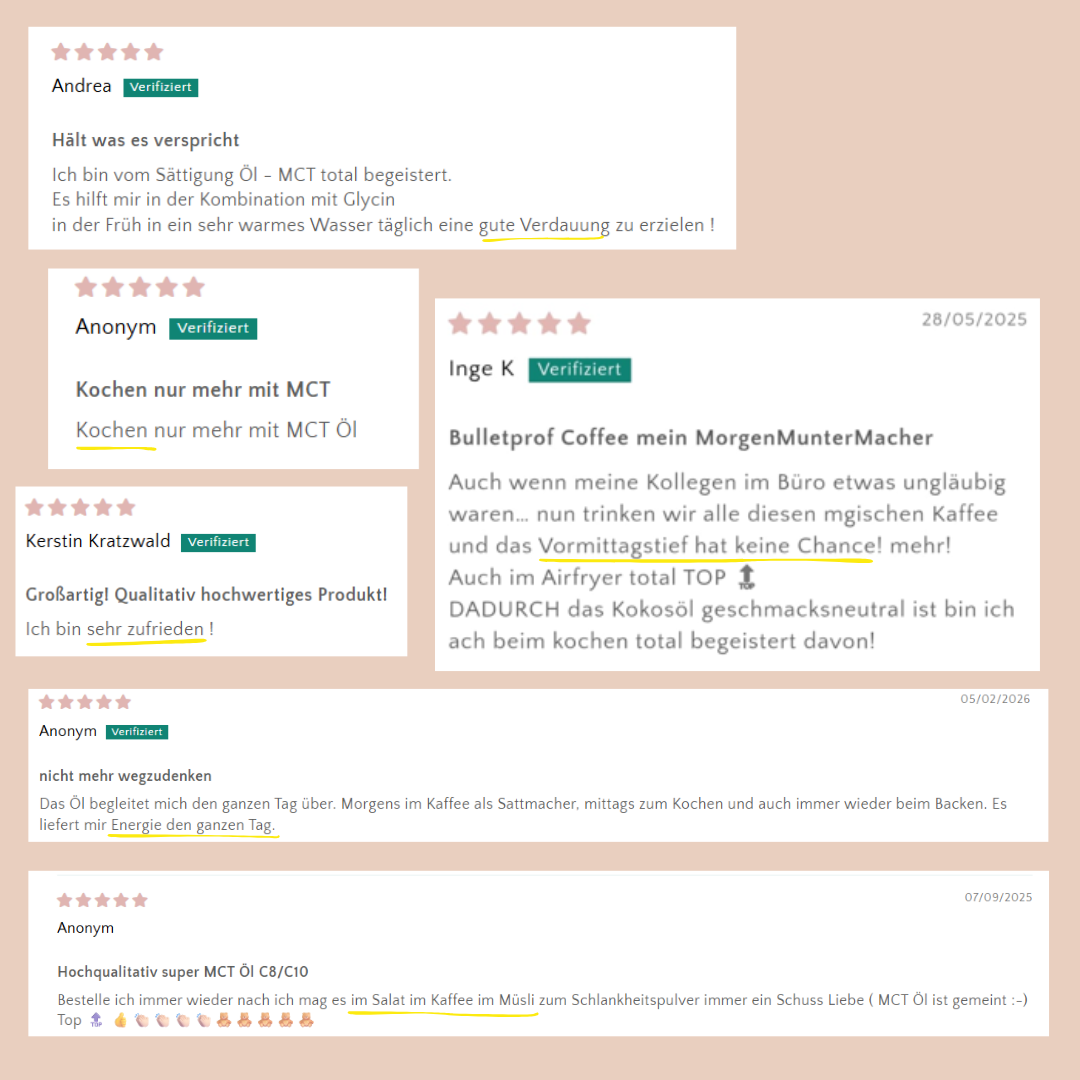 Positives Feedback zufriedener Kunden zum MCT Öl von Carish.