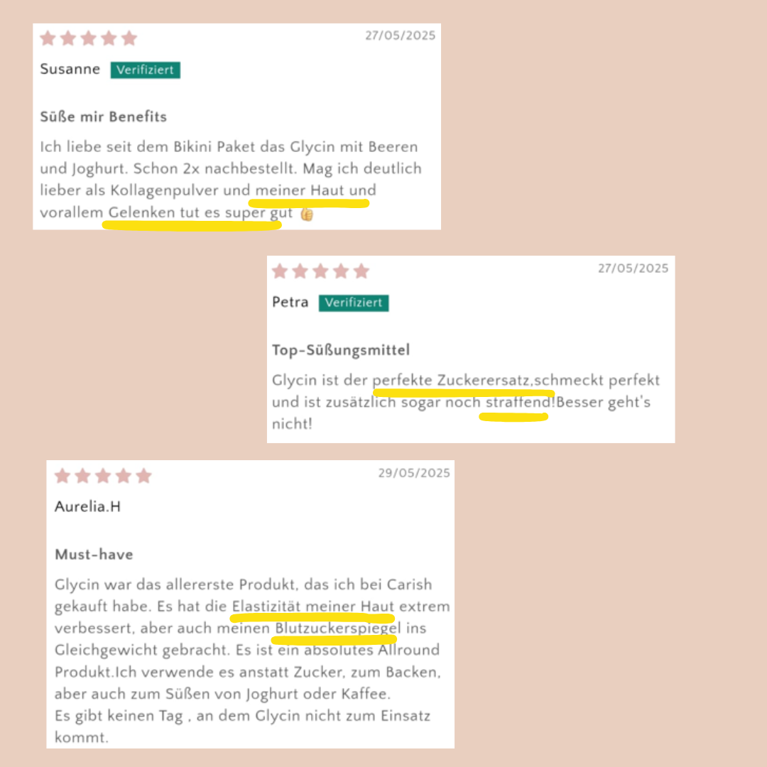 Schriftliche Rückmeldungen von zufriedenen Kundinnen zur Schlankheits Süße.