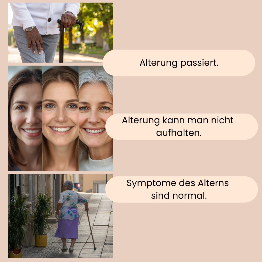 Verschiedene Fotos von Menschen, die das Altern zeigen. 
