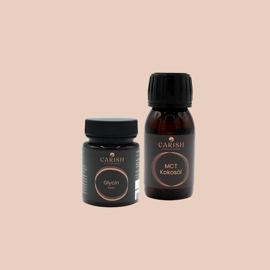 Die Reisegröße des Bulletproof. Links das Glycin und rechts das MCT Kokosöl. 