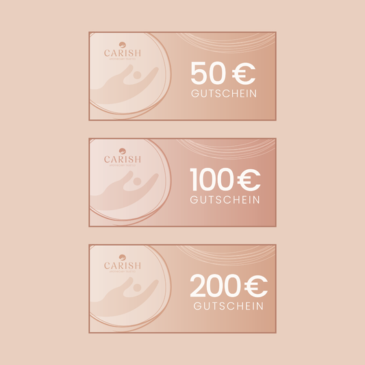 Die 3 Möglichkeiten vom Gutschein für den Shop. €50, €100 und €200.