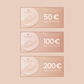 Die 3 Möglichkeiten vom Gutschein für den Shop. €50, €100 und €200.