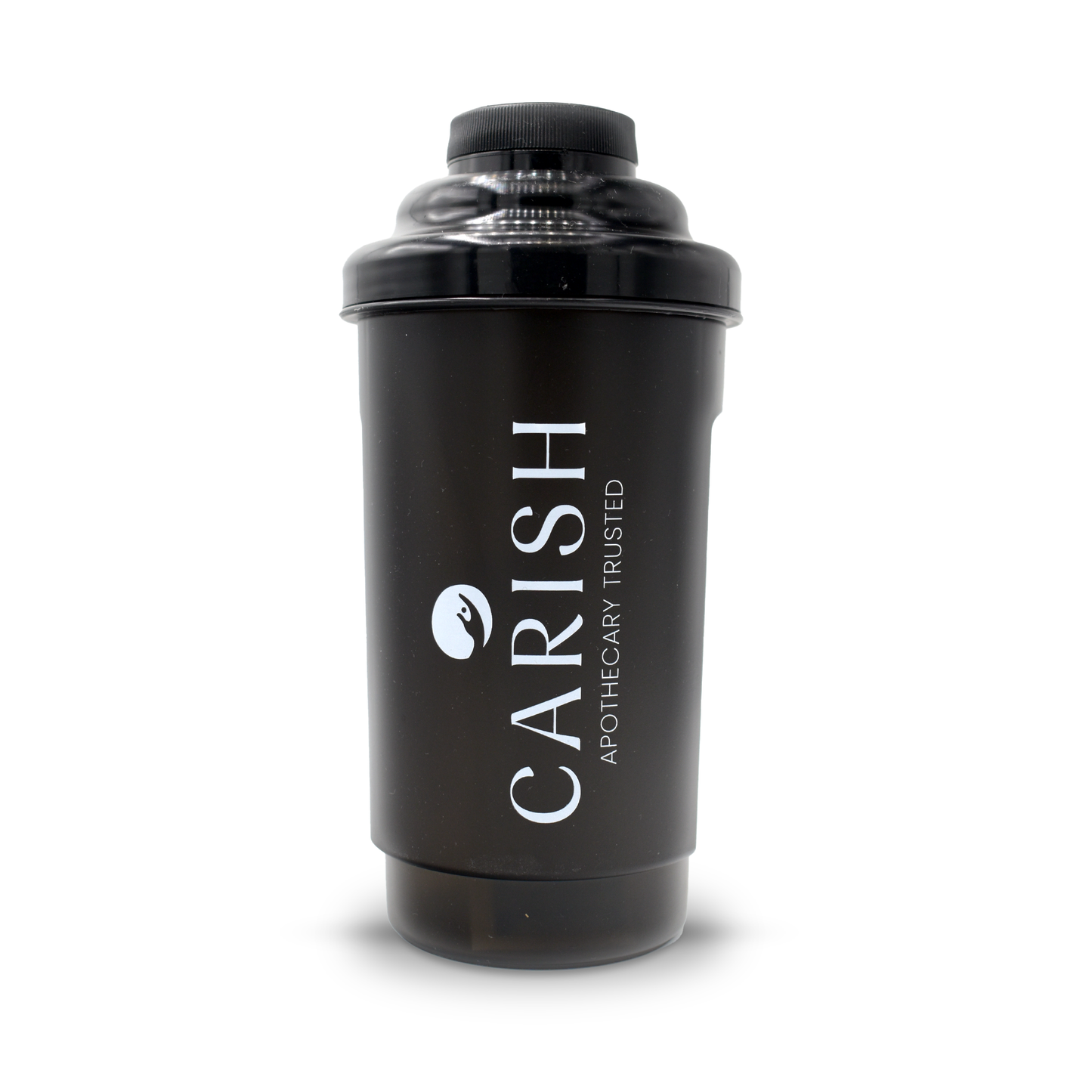 Der Carish Shaker in schwarz mit weißer Schrift. 