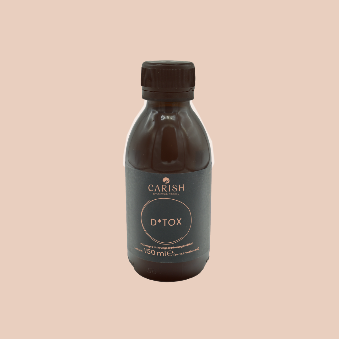Der Detox Drink in einer dunkelbraunen Glasflasche.