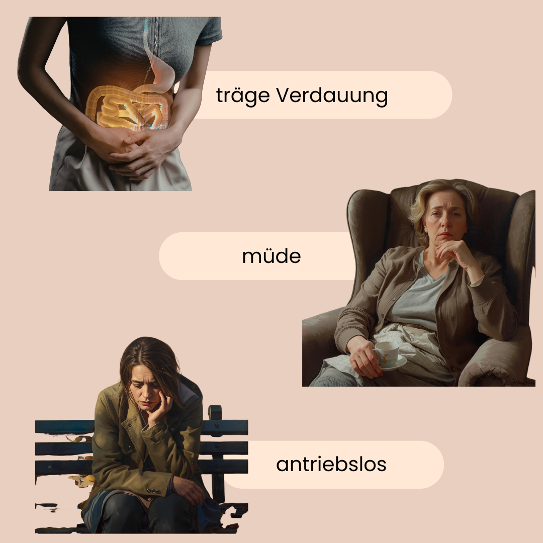 Frauen, die antriebslos, müde sind und eine träge Verdauung haben. 