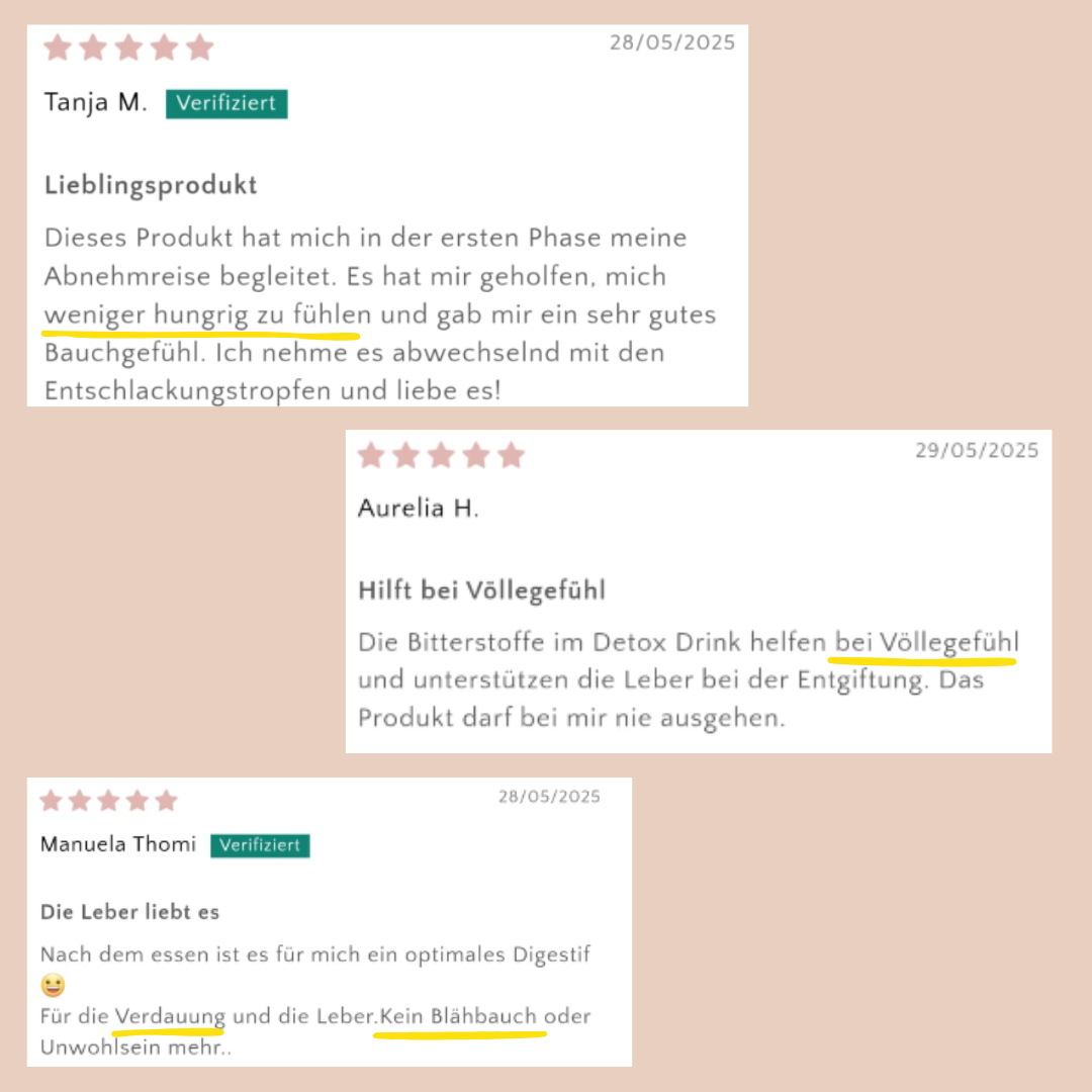 Schriftliche Rückmeldungen zum Detox Drink von Carish. 
