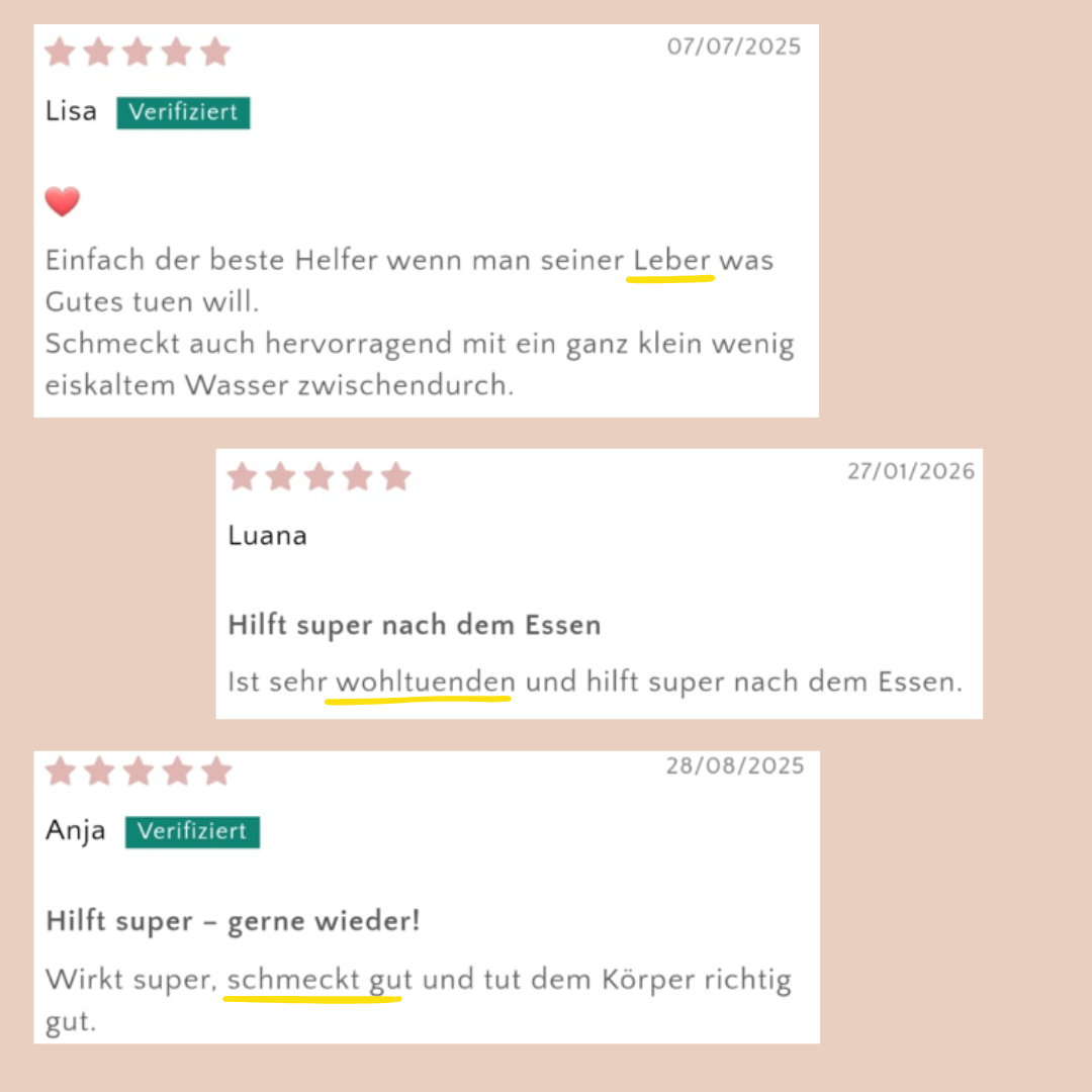 Schriftliche Rückmeldungen zum Detox Drink von Carish. 