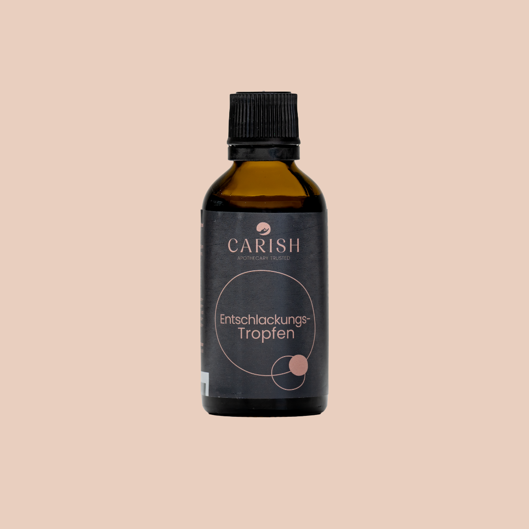 Brauner Glasbehälter mit Etikett und verschraubbarem weißen Deckel der Entschlackungstropfen zum Abnehmen. 