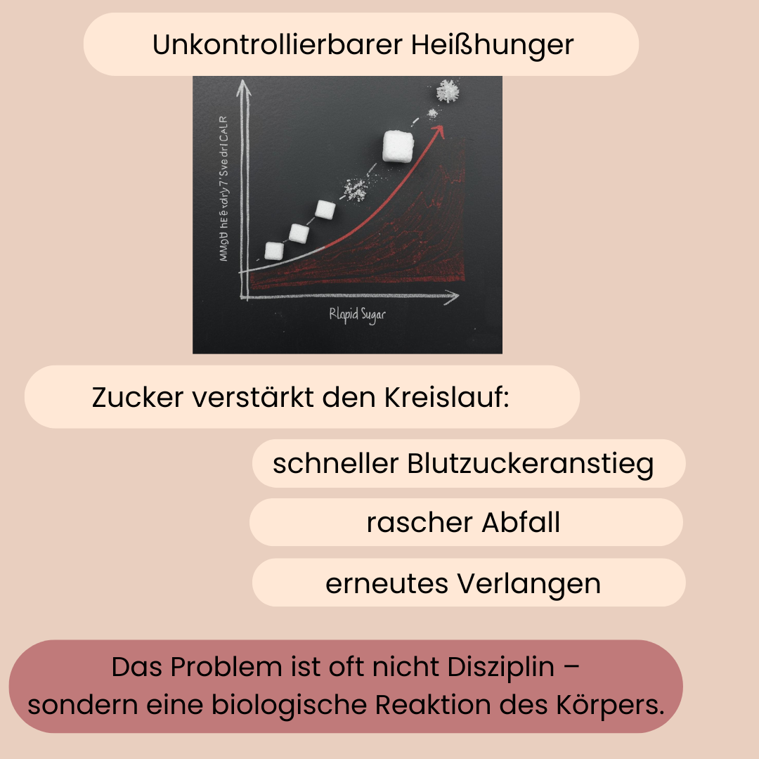 Erklärung zu unkontrolliertem Heißhunger bzgl. Zuckerkonsum. 