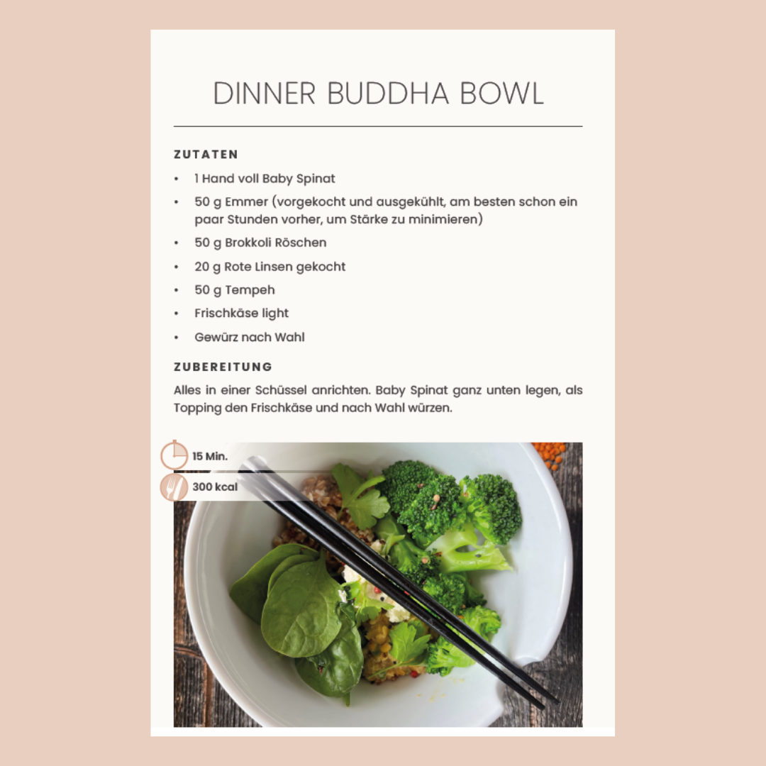 Das Rezept zur Dinner Buddha Bowl vom Kochbuch der Apothekerin aus Graz Mag. Nina Milenkovics mit Rezepten für das Intervallfasten. 