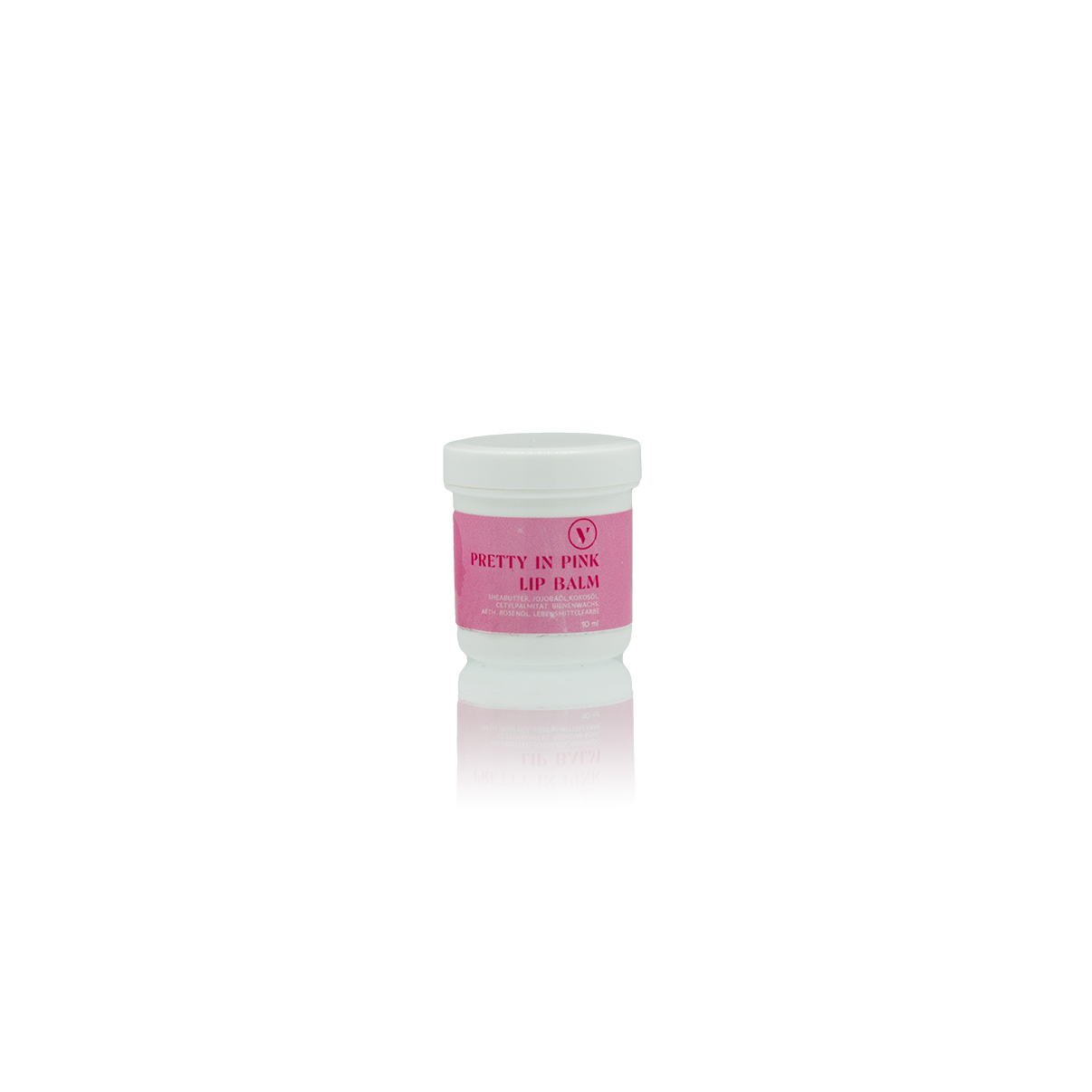 Weiße Plastikverpackung mit rosa Etikett der limited Edition Lippenpflege.