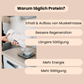 Warum täglich Protein? Erhalt und Aufbau von Muskelmasse, bessere Regeneration, längere Sättigung, mehr Energie und Sättigung. 