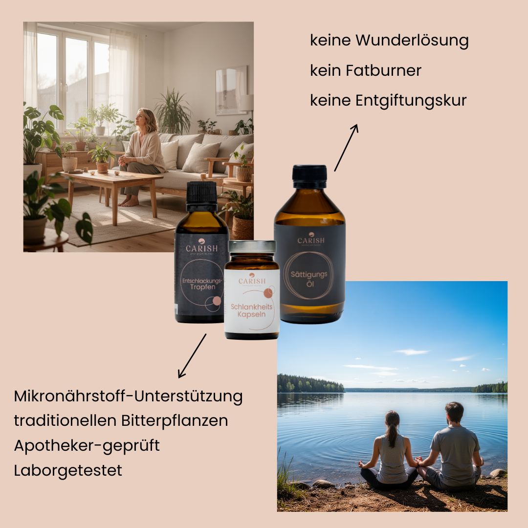 Das Schlankheitspaket von Carish und entspannte Leute auf einer Seite.