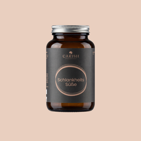 Die Schlankheits Süße, also das Glycin, in einer dunkelbraunen Glasverpackung mit silbernem Deckel.