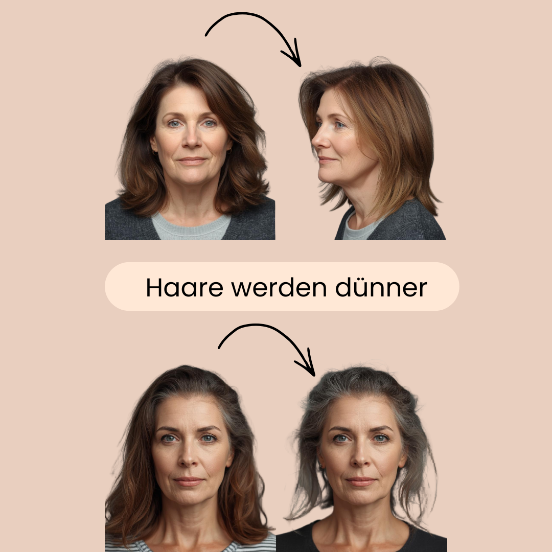 2 Frauen, die an dünner werdenen Haaren leiden. 