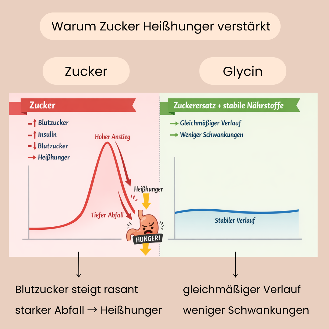 Grafik warum Zucker Heißhunger verstärkt. 