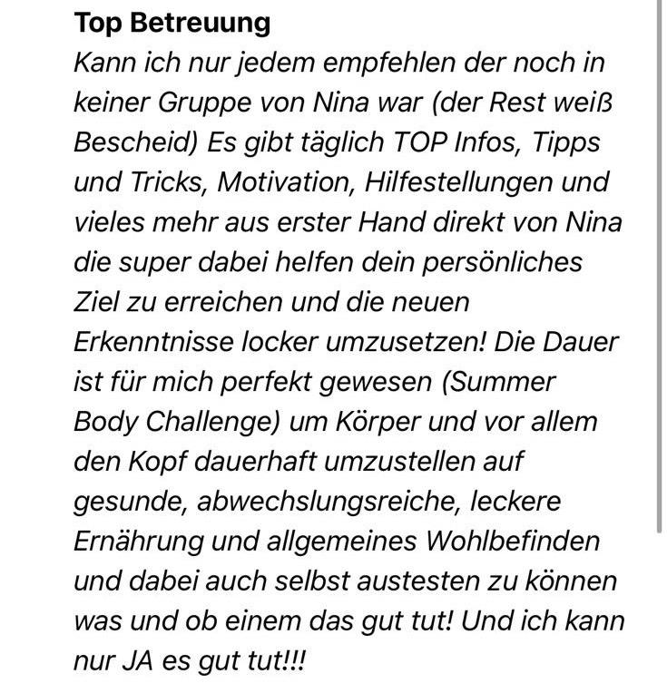 Rückmeldung einer zufriedenen Kundin zur Detox Gruppe von Carish.